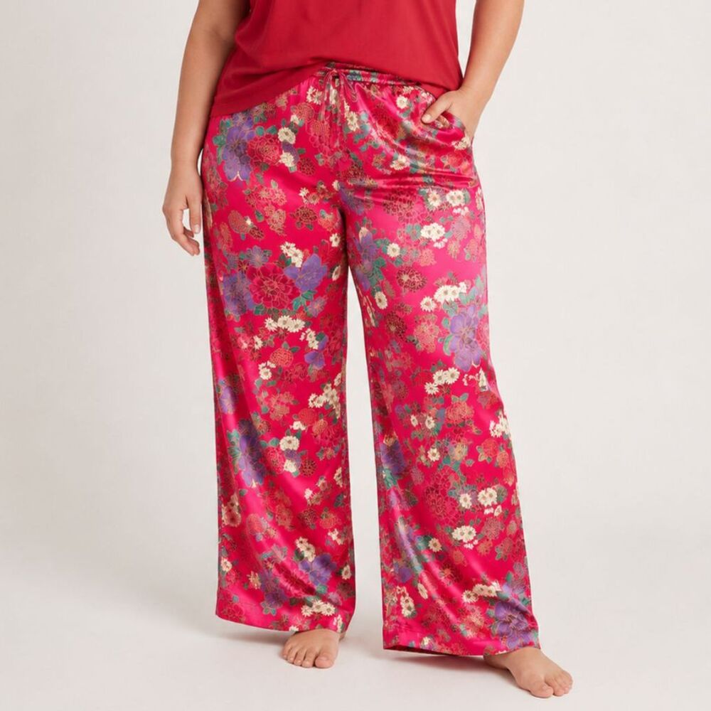 Vintage Floral Satin Pajama‎ Pants Size XL